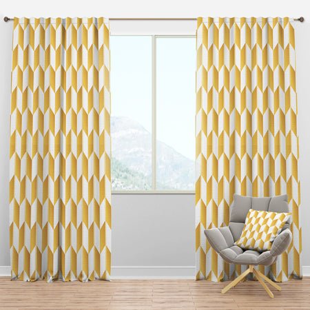Gold And White Geometric Pattern I - Mid-Century Modern Curtain Panels