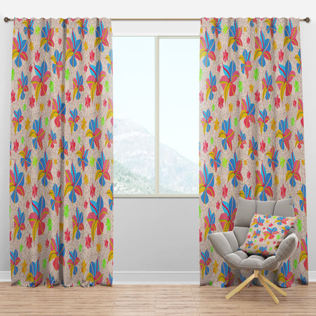 Retro Pink Yellow Flowers - Mid-Century Modern Curtain Panels