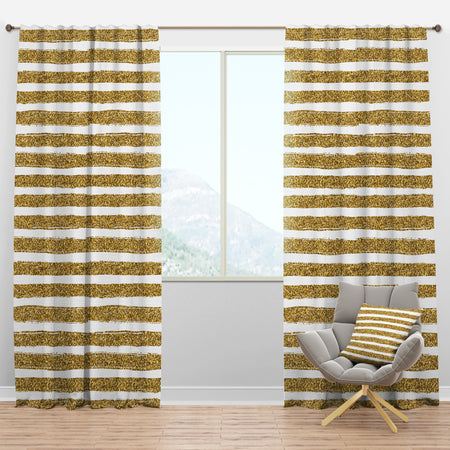 Golden Horizontal Lines - Mid-Century Modern Curtain Panels