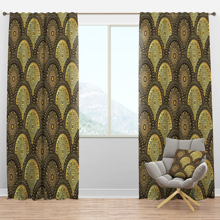 Golden Circular Pattern I - Mid-Century Modern Curtain Panels