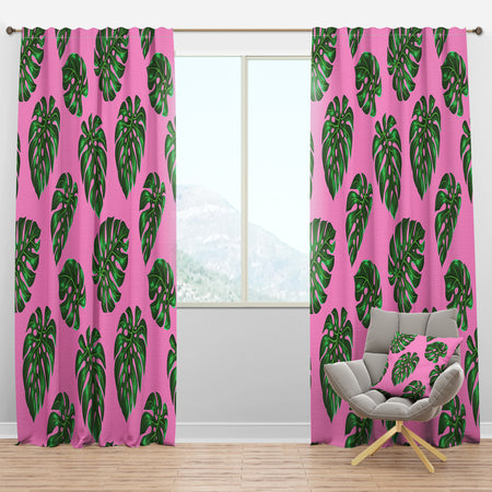 Tropical Palm Leaves III - Mid-Century Modern Curtain Panels