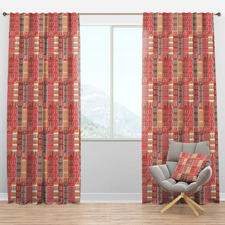 Handdrawn Colorful Houses - Mid-Century Modern Curtain Panels
