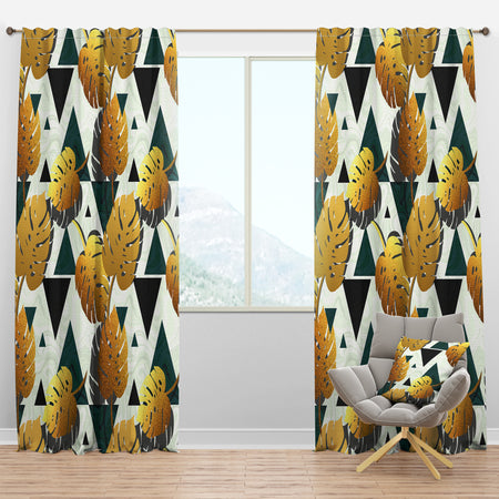 Golden Foliage V - Mid-Century Modern Curtain Panels