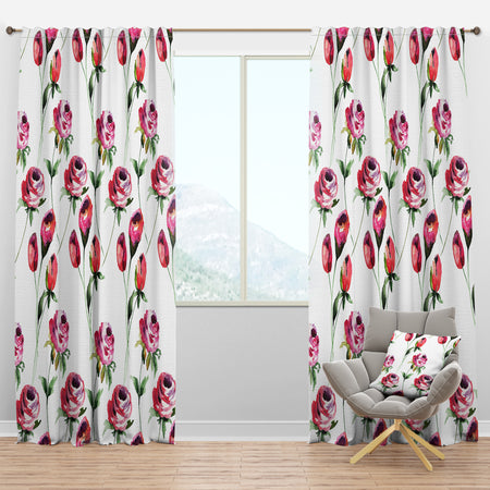Roses Flowers Pattern - Mid-Century Modern Curtain Panels