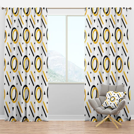 Trendy Black And Gold Triangular Pattern I - Mid-Century Modern Curtain Panels