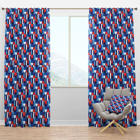 Blue, Red & White Polka Dots - Mid-Century Modern Curtain Panels