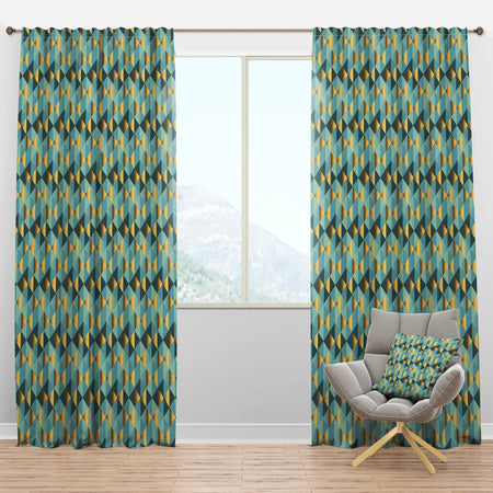 Gold and Blue Dynamics V - Mid-Century Modern Curtain Panels