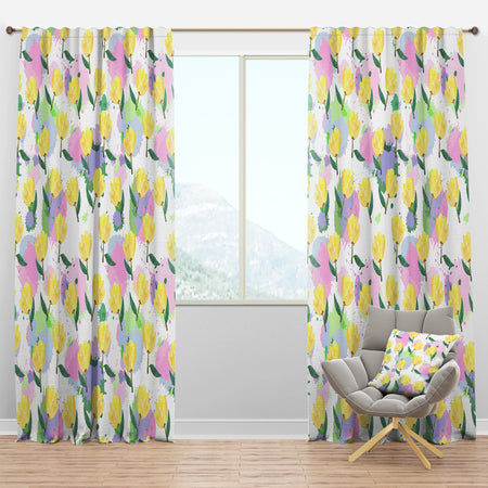 Floral pattern with flowers - Mid-Century Modern Curtain Panels