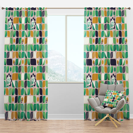 geometric pattern with leaves and flowers - Mid-Century Modern Curtain Panels