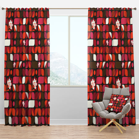 Geometric Retro Flower Design I - Mid-Century Modern Curtain Panels