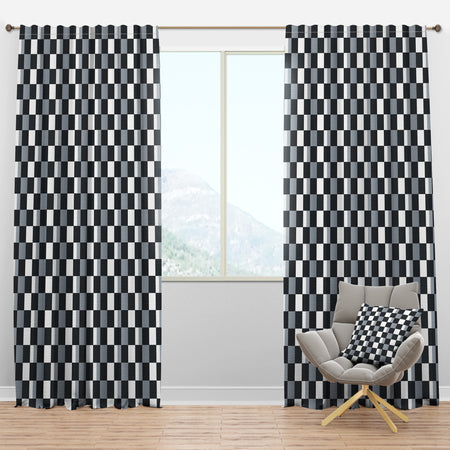 Geometric Monochrome Pattern I - Mid-Century Modern Curtain Panels