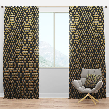 Golden Luxury Metallic Geometrics II - Mid-Century Modern Curtain Panels