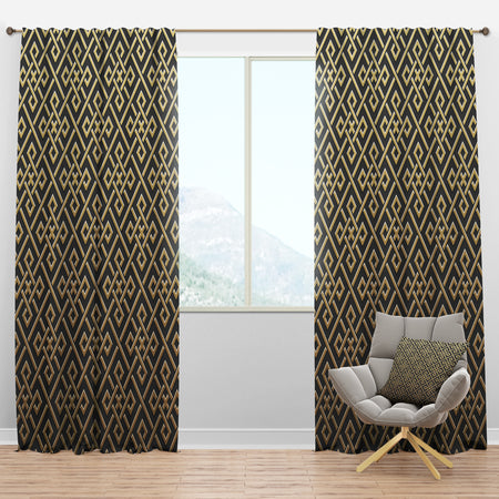 Golden Luxury Metallic Geometrics VIII - Mid-Century Modern Curtain Panels
