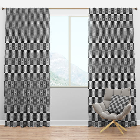 Monochrome Geometric Pattern XI - Mid-Century Modern Curtain Panels