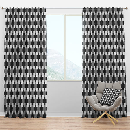 Geometric Monochrome Pattern II - Mid-Century Modern Curtain Panels