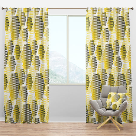 Retro Hexagon Pattern XI - Mid-Century Modern Curtain Panels