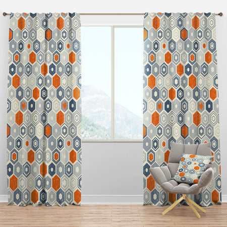 Retro Hexagon Pattern IX - Mid-Century Modern Curtain Panels