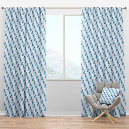 3D White And Blue Pattern VI - Mid-Century Modern Curtain Panels