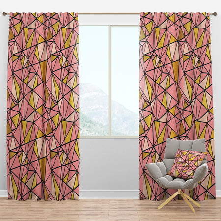 Triangular Gold Design II - Mid-Century Modern Curtain Panels