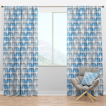 3D White And Blue Pattern II - Mid-Century Modern Curtain Panels