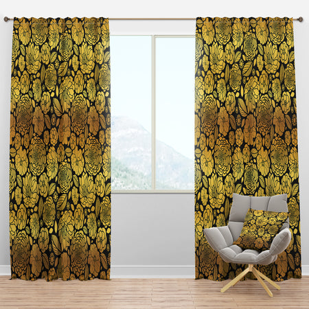 Golden Floral II - Mid-Century Modern Curtain Panels