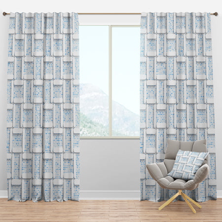 3D White And Light Blue Pattern I - Mid-Century Modern Curtain Panels