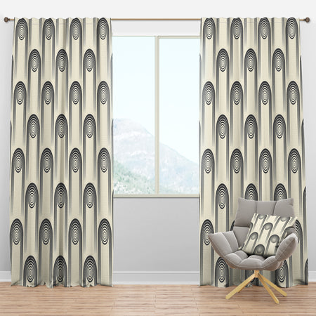 Retro Curved Minimal Geometric Ornament II - Mid-Century Modern Curtain Panels