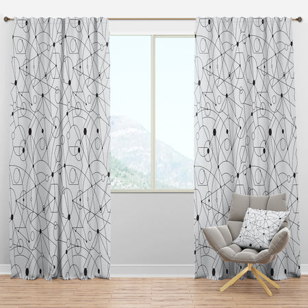 Retro Geometric Grid III - Mid-Century Modern Curtain Panels