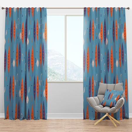 Floral Retro Botanical Pattern II - Mid-Century Modern Curtain Panels