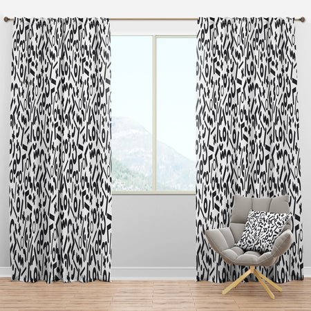 Monochrome Geometric Pattern XIII - Mid-Century Modern Curtain Panels
