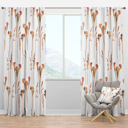Retro Handdrawn Flowers I - Mid-Century Modern Curtain Panels