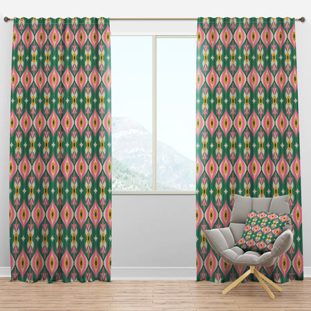 retro pattern with flowers and leaves - Mid-Century Modern Curtain Panels
