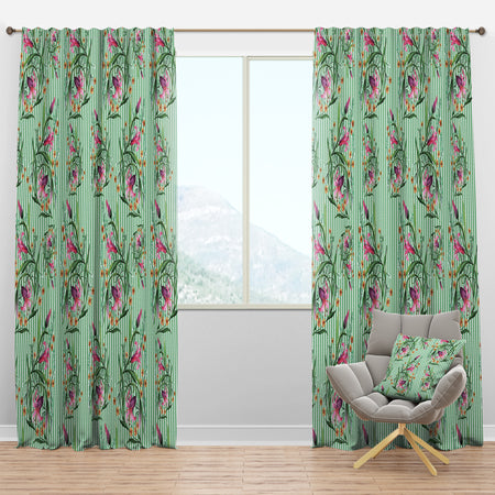 Floral Botanical Retro IX - Mid-Century Modern Curtain Panels