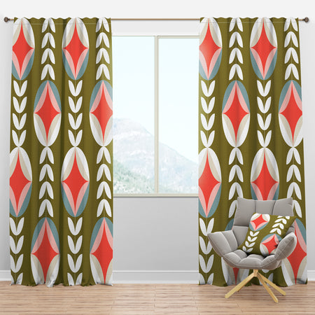 Retro Botanical Pattern I - Mid-Century Modern Curtain Panels