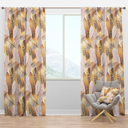 Golden Palm Leaves II - Mid-Century Modern Curtain Panels