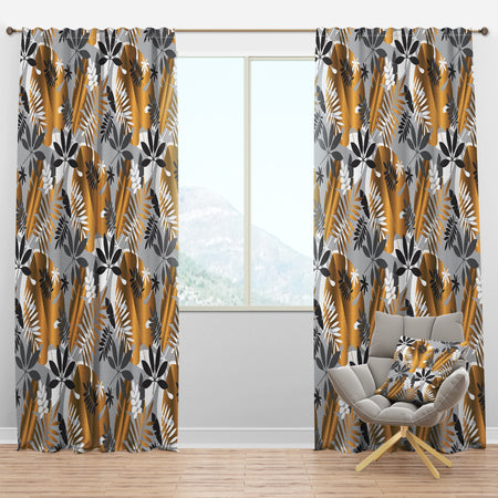 Geometric luxury jungle foliage pattern - Mid-Century Modern Curtain Panels
