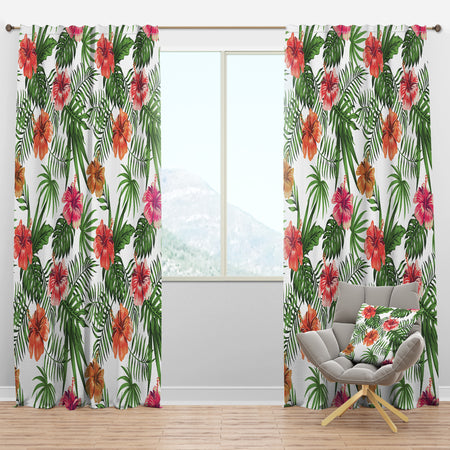 Tropical Botanicals And Flowers II - Mid-Century Modern Curtain Panels
