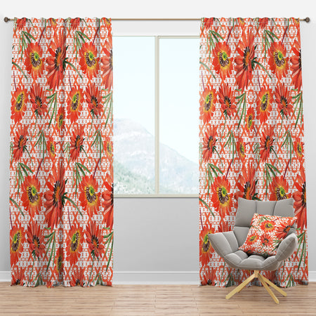 Floral Botanical Retro I - Mid-Century Modern Curtain Panels