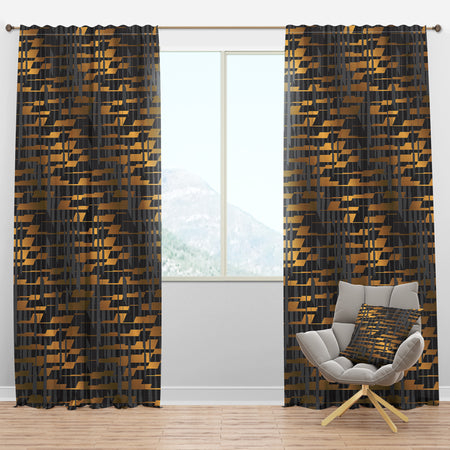 Gold Checkered Pattern I - Mid-Century Modern Curtain Panels