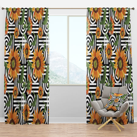 Retro Floral Botanical II - Mid-Century Modern Curtain Panels