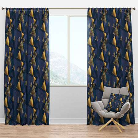 Retro Luxury Waves In Gold And Blue IX - Mid-Century Modern Curtain Panels