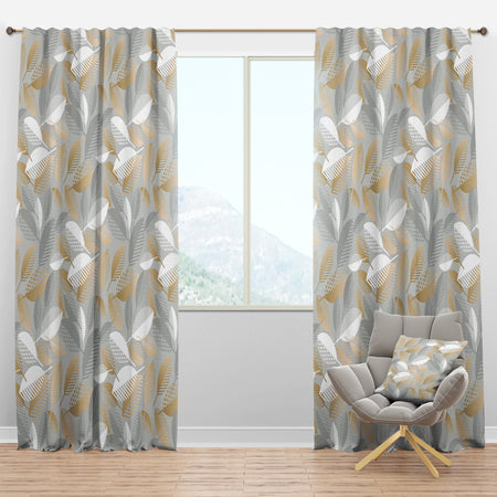 Luxury geometric fall leaves pattern - Mid-Century Modern Curtain Panels