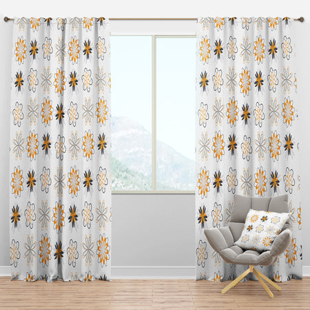 Retro Floral Pattern VIII - Mid-Century Modern Curtain Panels