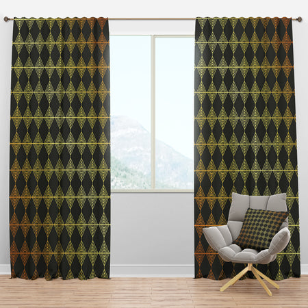 Golden Luxury Metallic Geometrics I - Mid-Century Modern Curtain Panels