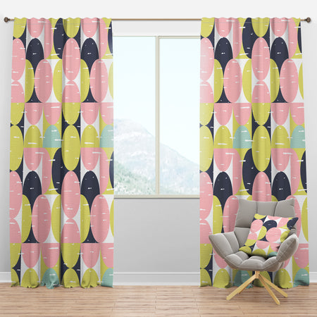 Retro Pastel Circular Pattern I - Mid-Century Modern Curtain Panels