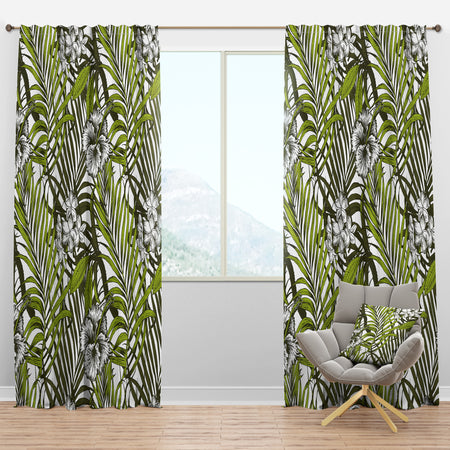 Tropical Palm Leaves I - Mid-Century Modern Curtain Panels