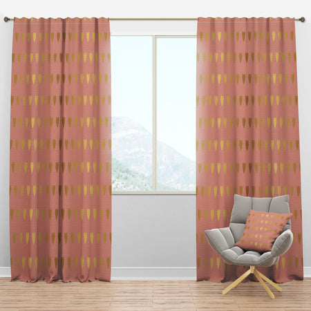 Gold Hearts On Pink - Mid-Century Modern Curtain Panels