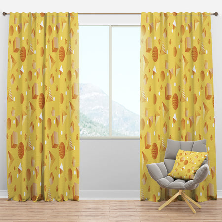Minimal Yellow Geometrical Shapes - Mid-Century Modern Curtain Panels