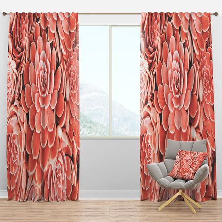 Coral Toned Succulent - Mid-Century Modern Curtain Panels
