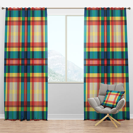 Tartan Geometrical Texture III - Mid-Century Modern Curtain Panels